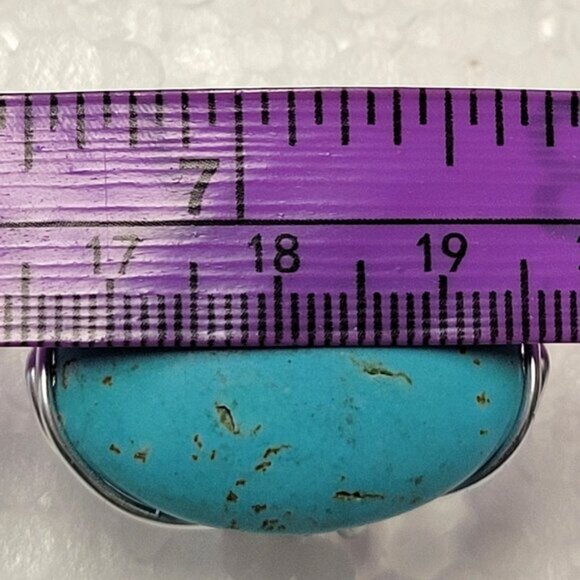 Turquoise Gemstone Ring Adjustable Stainless Steel Band, Handmade Turquoise Ring - Picture 6 of 10